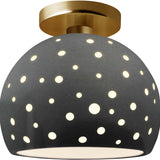 Gloss Gray Brushed Brass Perforated Medium Globe Semi- Flush by Justice Design