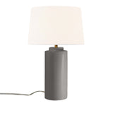 Gloss Gray White Linen Fabric Ceramic Tower Table Lamp with Fabric Shade by Justice Design