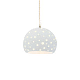 Gloss White-Beige Twisted Cord Perforated Small Globe Pendant by Justice Design