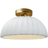 Gloss White Brushed Brass Ceramic Pleated Dome Semi-Flush by Justice Design