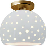 Gloss White Brushed Brass Perforated Medium Globe Semi- Flush by Justice Design