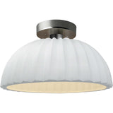 Gloss White Brushed Nickel Ceramic Pleated Dome Semi-Flush by Justice Design