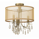 Hampton Silk-Shade Crystal Chandelier 14'' Antique Brass