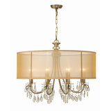 Hampton Silk-Shade Crystal Chandelier 32'' Antique Brass