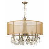 Hampton Silk-Shade Crystal Chandelier 32'' Antique Brass