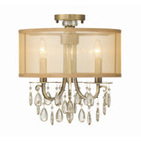 Hampton Silk-Shade Crystal Semi-Flush Mount 14'' Antique Brass