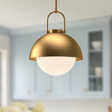 Harper Pendant Light Medium Aged Gold Opal Glass By Alora Lifestyle View1