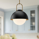 Harper Pendant Light Medium Black Matte Opal Opal Matte Glass By Alora Lifestyle View1