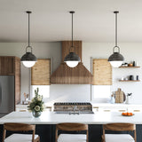 Harper Pendant Light Medium Steel Shade Opal Matte Glass By Alora Lifestyle View