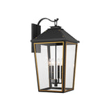 Hawkins Outdoor Wall Lantern 15'' Matte Black + Textured Gold