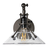 Henry Swing Arm Glass Shade Wall Sconce, shown in Oil Rubbed Bronze, Clear Glass, by Hubbardton Forge