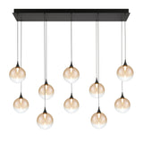 Iissa Linear Chandelier 10 Lights Black Globe Amber Glass By Eurofase1