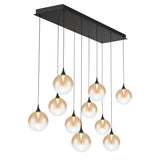 Iissa Linear Chandelier 10 Lights Black Globe Amber Glass By Eurofase Side View1