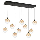 Iissa Linear Chandelier 10 Lights Black Globe Amber Glass By Eurofase Side View