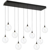 Iissa Linear Chandelier 10 Lights Black Globe Clear Glass By Eurofase Side View