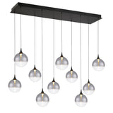 Iissa Linear Chandelier 10 Lights Black Globe Smoked Glass By Eurofase Side View