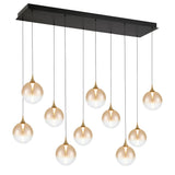 Iissa Linear Chandelier 10 Lights Gold Globe Amber Glass By Eurofase Side View