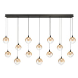 Iissa Linear Chandelier 14 Lights Black Globe Amber Glass By Eurofase