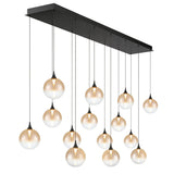 Iissa Linear Chandelier 14 Lights Black Globe Amber Glass By Eurofase Side View1