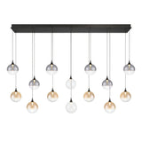Iissa Linear Chandelier 14 Lights Black Globe Mixed Glass By Eurofase1