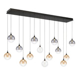 Iissa Linear Chandelier 14 Lights Black Globe Mixed Glass By Eurofase Side View