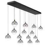 Iissa Linear Chandelier 14 Lights Black Globe Smoked Glass By Eurofase Side View1