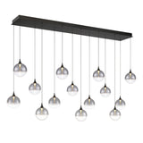 Iissa Linear Chandelier 14 Lights Black Globe Smoked Glass By Eurofase Side View