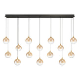 Iissa Linear Chandelier 14 Lights Gold Globe Amber Glass By Eurofase