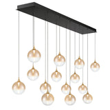 Iissa Linear Chandelier 14 Lights Gold Globe Amber Glass By Eurofase Side View1