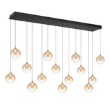 Iissa Linear Chandelier 14 Lights Gold Globe Amber Glass By Eurofase Side View