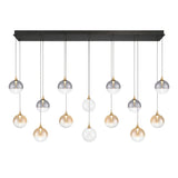 Iissa Linear Chandelier 14 Lights Gold Globe Mixed Glass By Eurofase1