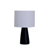 Ingá Table Lamp by Geo Contemporary in Black ceramic with a White fabric shade and chrome details