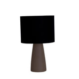 Ingá Table Lamp by Geo Contemporary in Brown ceramic with a Black fabric shade and chrome details