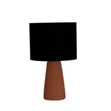 Ingá Table Lamp by Geo Contemporary in Terracotta ceramic with a Black fabric shade and chrome details