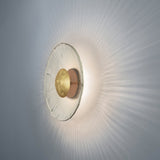 Inviso Wall Sconce by Cerno - Mottled Brass disc, Walnut, side view