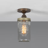 Jam Jar Flush Ceiling Light - Antique Brass