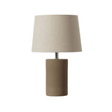 Jatobá Table Lamp by Geo Contemporary in Sand ceramic with a Rustic Linen fabric shade and chrome details