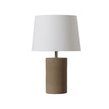 Jatobá Table Lamp by Geo Contemporary in Sand ceramic with a White fabric shade and chrome details