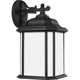 Kent Down Outdoor Wall Lantern — 15 Inch, Black with Satin Etched Glass