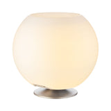 Sphere Battery Wine Cooler Lamp - Brushed Silver, lit, from above