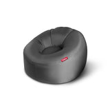 Round inflatable lounge chair in dark grey nylon with a low scooped seat — Lamzac O Inflatable Chair by Fatboy