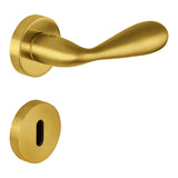 Lara Door Lever in Satin Gold angled view by Colombo Design