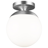 Leo Semi Flush Mount Satin Aluminium LED Bulb Included White Glass By Visual Comfort Studio