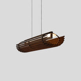 Lex Linear Pendant by Cerno, dark stained walnut slats with textured black accents and canopy - end view