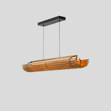 Lex Linear Pendant by Cerno, walnut slats with textured black accents and canopy - side view