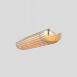 Lex Linear Pendant by Cerno, white washed oak slats with textured white accents and canopy - end view
