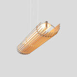 Lex Linear Pendant by Cerno, white washed oak slats with textured white accents and canopy - view from below