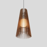 Lex Pendant Light by Cerno, Large (Lex 28), walnut slats with textured black accents - view from below