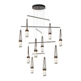 Link 10-Light Blown Glass Mobile Chandelier in Bronze, Clear Glass with White Threading, Standard by Hubbardton Forge