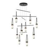 Link 10-Light Blown Glass Mobile Chandelier in Dark Smoke, Clear Glass with White Threading, Standard by Hubbardton Forge